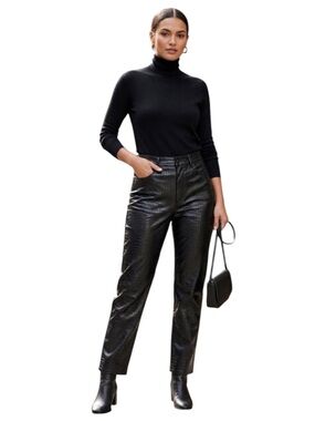 FRAME Jeans Womens Size 33 Black Noir Croc Coated Le Sylvie Slender Straight 
EE